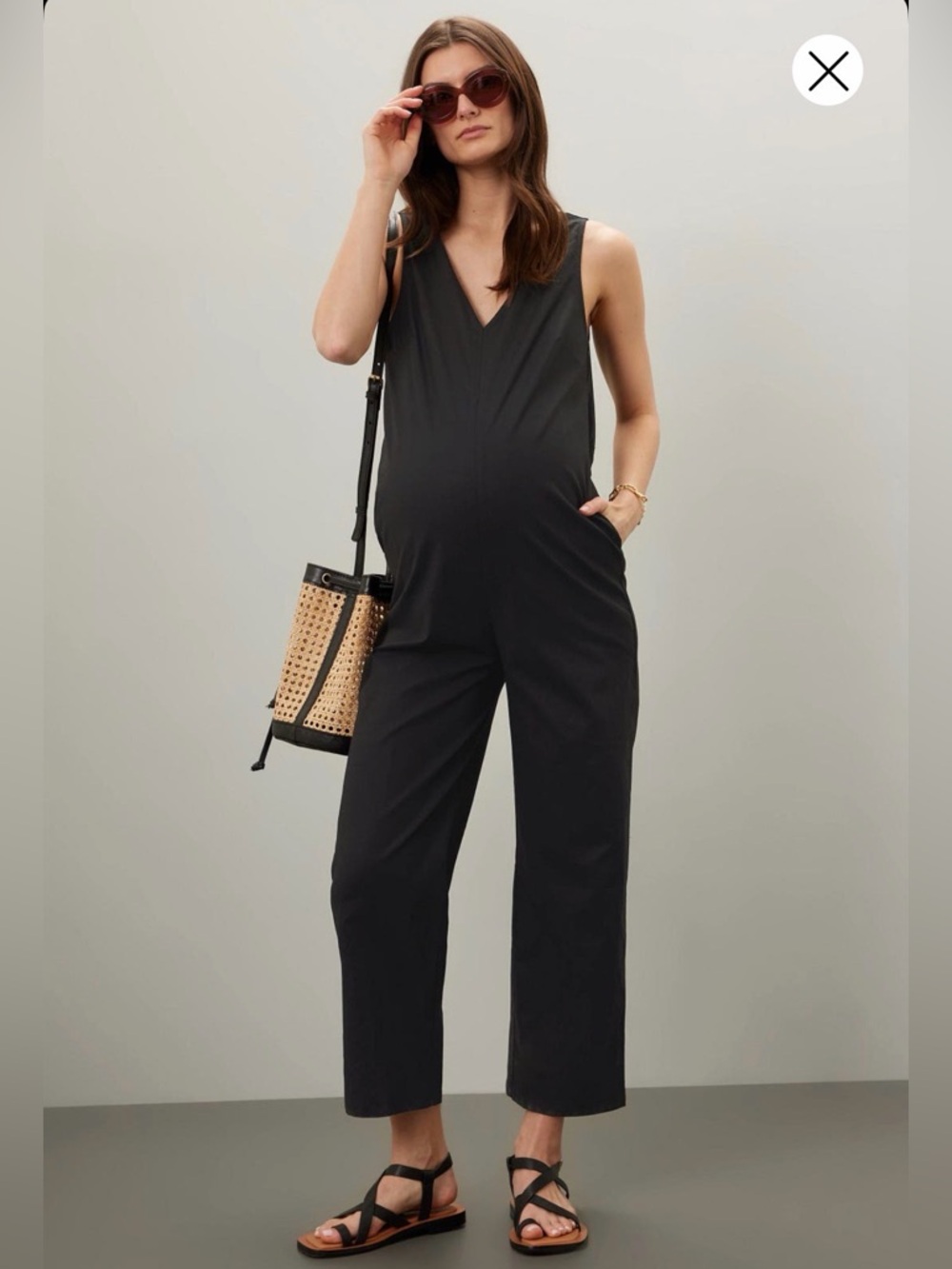 V-Neck Black Maternity Jumpsuit with Pockets